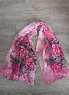 Vintage Pink Rose Silk Scarf Wrap Floral Watercolor Romantic Cottagecore Boho